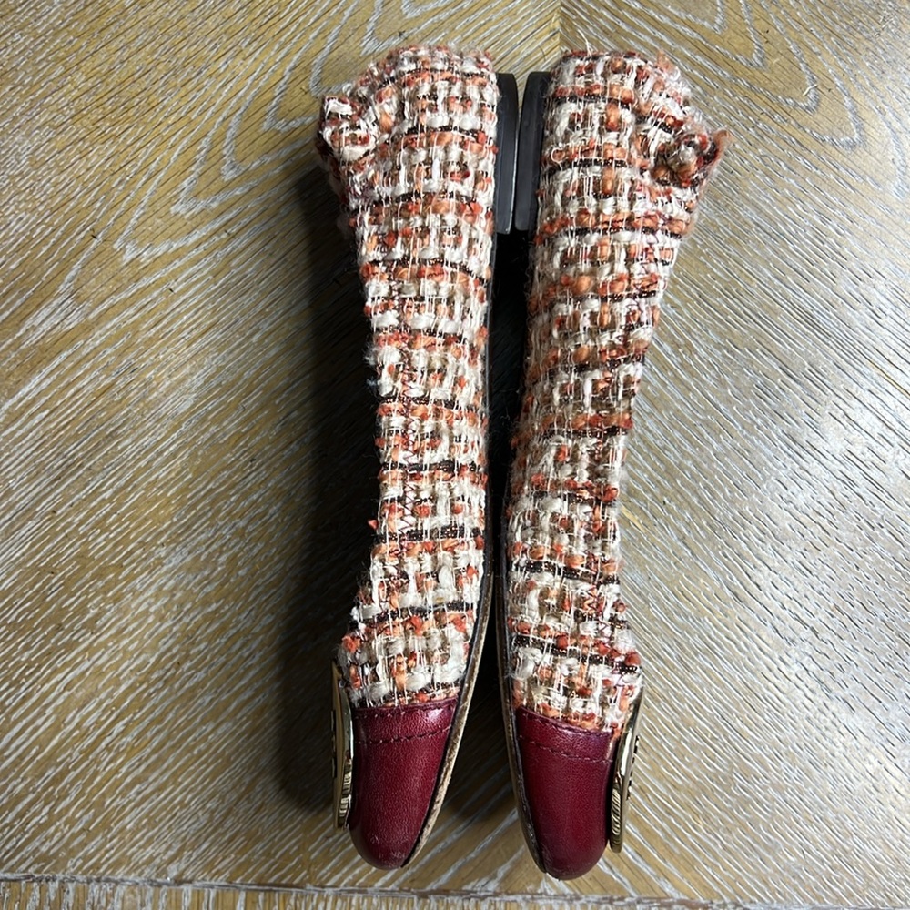 TORY BURCH Burgundy Tweed Flats 7.5 - Picture 8 of 10